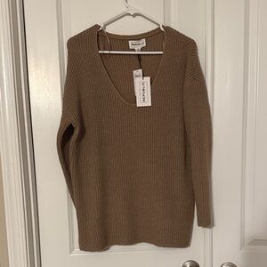 For the Republic Camel V-Neck Sweater